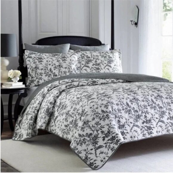**Laura Ashley** Amberley 3-Piece Black and White Floral Full Queen NWT - Picture 1 of 4